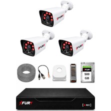 Fury 3 Kameralı Güvenlik Kamera Seti 2mp 1080P Full Hd 6 Atom LED Gece Görüşlü 500GB HDD 5525