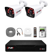 Fury 2 Kameralı Güvenlik Kamera Seti 2mp 1080P Full Hd 6 Atom LED Gece Görüşlü 500GB HDD 5525