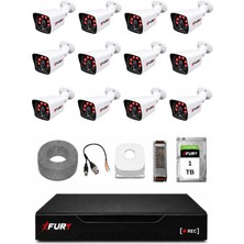 Fury 12 Kameralı Güvenlik Kamera Seti 2mp 1080P Full Hd 6 Atom LED Gece Görüşlü 1 Tb HDD 5525