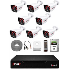 Fury 8 Kameralı Güvenlik Kamera Seti 2mp 1080P Full Hd 6 Atom LED Gece Görüşlü 500GB HDD 5525