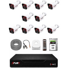 Fury 10 Kameralı Güvenlik Kamera Seti 2mp 1080P Full Hd 6 Atom LED Gece Görüşlü 500GB HDD 5525