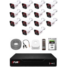 Fury 14 Kameralı Güvenlik Kamera Seti 2mp 1080P Full Hd 6 Atom LED Gece Görüşlü 500GB HDD 5525