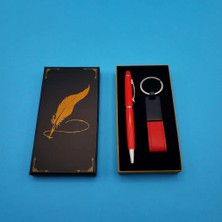 TKÇ Kutulu Kırmızı Deri Anahtarlık ve Touchpen Tükenmez Kalem Hediye Seti