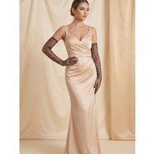 Elegance Scarf Uzun File Taşlı Eldiven Abiye Gece Parti Davet Nişan Kına Mezuniyet Eldiveni Siyah