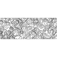 Mess Negozio Topographic Siyah Beyaz Mousepad, 70X30, Kaymaz Taban, Oyuncu Gaming Mousepad, Mess