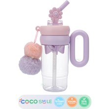 Vagonlife Cocosmile 1000ML Tumbler Charm Serisi Parlak Şeffaf Gövdeli Pipetli/pipetsiz Kullanım Detokslu Büyük Kulplu Peluş Süslü Charmlı ve Silikon Pipet Süslü Tritan Su Matarası Suluğu