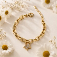 Hotchic Hotchıc Yıldız Figürlü Gold Zincir Çelik Bileklik