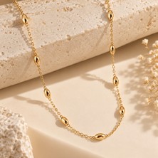 Hotchic Hotchıc Badem Gold Oval Detaylı Ince Zincir Çelik Kolye