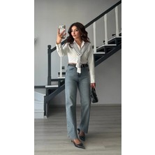 Elisin Açık Mavi Kemerli Straight Jean