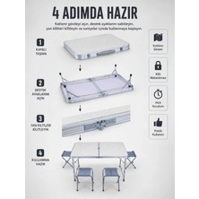 Marsilyan Valiz Tipi Katlanabilir Piknik Masası 4 Tabureli Taşınabilir Kamp Masası