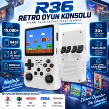 ScHitec 3.5 Inç OTG Çıkışlı Taşınabilir Retro Oyun Konsolu 15000+ Oyunlu Beyaz R36S