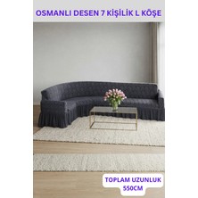 KUTLALE Jakarli Osmanlı (Şal) Desen 7 Kişilik Etekli L Köşe (Toplam Uzunluk 550CM) Koltuk Örtüsü, Streç, Esnek, Lastikli, Koltuk Kılıfı