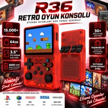 ScHitec 3.5 Inç OTG Çıkışlı Taşınabilir Retro Oyun Konsolu 15000+ Oyunlu Şeffaf Kırmızı R36S