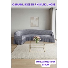 KUTLALE Jakarli Osmanlı (Şal) Desen 7 Kişilik Etekli L Köşe (Toplam Uzunluk 550CM) Koltuk Örtüsü, Streç, Esnek, Lastikli, Koltuk Kılıfı