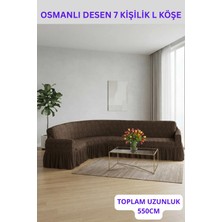 KUTLALE Jakarli Osmanlı (Şal) Desen 7 Kişilik Etekli L Köşe (Toplam Uzunluk 550CM) Koltuk Örtüsü, Streç, Esnek, Lastikli, Koltuk Kılıfı