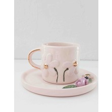 Kum Handmade Papatya Kahve Fincanı Tabaklı