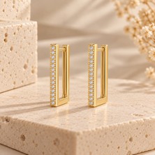Hotchic Hotchıc Gold Renk Taşlı Dikdörtgen Halka Çelik Küpe