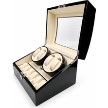Robert Taylor Watch Winder Brooklands Collection 4 Slotlu Ultra Sessiz Otomatik Saat Kurma Kutusu (+6 Muhafaza Alanlı, Piano Siyah & Alcantara Krem)