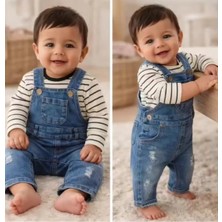 DMR Elegance 6-18 Ay Çizgili Badili Kot Salopet Bebek Takımı