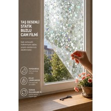 Deconitte Statik Cam Filmi 60X100CM Yapışkansız Mahremiyet Prizmatik Gökkuşağı Efektli Taş Desenli Dekoratif Kaplama