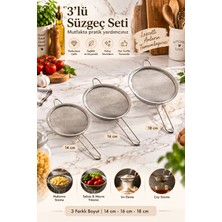 Porsima 4528 Paslanmaz Çelik 3'lü Tel Süzgeç Seti – Un Eleği, Çay, Un & Unlu Mamul Süzgeci (14-16-18 Cm)