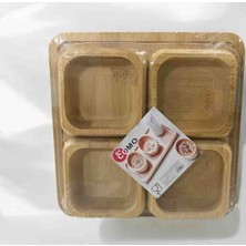 Ness Global Bambu Kahvaltılık 4'lü Set 9,5x3 cm Bambu Çerezlik Sosluk Kase Servis Tepsili