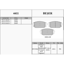 Beşer Beser 4411 Fren Balatası Ön Wva 26493 26494 26495 Hyundai Ioniq 5 21> Tucson NX4E NX4A 20> Kia EV6 2