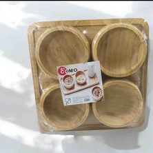 Ness Global Bambu Kahvaltılık 4'lü Set 9,5x3 cm Bambu Çerezlik Sosluk Kase Servis Tepsili