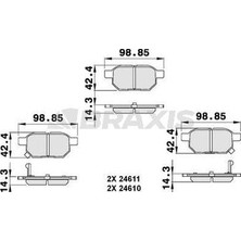 Braxis AB0138 Arka Fren Balatası Toyota Corolla Auris 2007> Yaris 1.0 1.3 2005> Verso 2009> 04466760