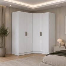 Rani Mobilya Rani BA382 Modüler Gardırop 4 Kapaklı Raflı Askılı Elbise Dolabı Beyaz
