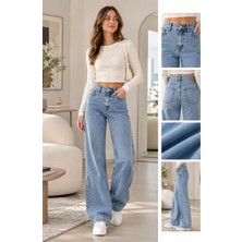 Bees Jeans Christian Kadın Buz Mavi Palazzo Salaş Paça Süper Yüksek Bel Likralı Jean Pantolon
