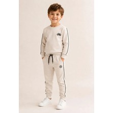 Rony Pony Kids Erkek Çocuk Krem Bisiklet Desenli Siyah Biyeli Eşofman Takımı
