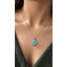 Silveranka 925 Ayar Gümüş Doğal Paraiba Taşlı Anturaj Kolye