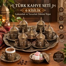 Kapadokya Hediyelik Osmanlı Motifli 6'lı Türk Kahve Seti Tepsili