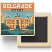 Gees Global Belgrad Sırbistan - Cumhuriyet Meydanı - Baskılı Buzdolap Magneti Kare 9x9 cm