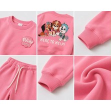 BeU Kids Kız Çocuk %100 Pamuk 3 Iplik Fırçalı Kumaş Pembe Paw Patrol Detaylı Eşofman Takım