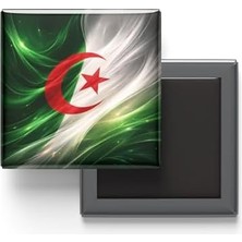 Gees Global Cezayir - Abstract Efektli Bayrak - Baskılı Kare Buzdolap Magneti