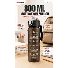 Bymyhand Siyah Taşıma Kulplu Kilit Kapaklı Pipetli Suluk Okul Matarası Motivasyon Matarası 800 ml