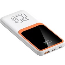 Gees Global H32 10000 Mah Power Bank Pd 20W ve USB 22.5W Fast Hızlı Şarj Dahili Type C ve Lightning Kablolu Dünya Standartlarına Uygun Polymer Batarya Birebir Amper LCD Göstergeli Powerbank (Beyaz)