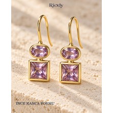 Riody Lueur Lilas Gold Kaplama Pembe Lila Lazer Kesim Zirkon Taşlı Sallantılı Kadın Küpe