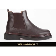 Fame Step Hakiki Deri Erkek Chelsea Bot Lastikli Kalın Taban Casual Kışlık Soğuğa Dayanıklı Kahverengi