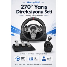 4Berry G990 270° Gaming Direksiyon Seti – 6+1 Vitesli, 3 Pedallı, Titreşimli Yarış Simülasyonu
