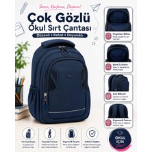 KRUXON Çok Gözlü Geniş Hacimli Ergonomik Okul Sırt Çantası 810