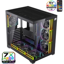 Next Gaming Alpha Neon 7x Argb Fan Kumanda ve Kontrolcü Atx Boş Bilgisayar Kasası Siyah