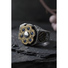 Takıdepo Stres Çarkı Model Safir Renk Zirkon Taşlı Gümüş Yüzük