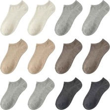 Bezos Erkek Görünmez Çorap 12'li Set, Babet Kesim, Yumuşak ve Esnek Yapı, Krem, Açık Gri, Bej, Vizon, Antrasit, Füme