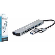 Nodar Hadron HDX7828 Type-C Hub Combo 3-Usb3.0 + USB + Type-C + Audıo + Sd + Tf 8ın1 Grı