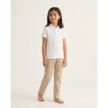Unisex Çocuk Düz Beyaz Kısa Kollu Polo Yaka Düğmeli Pike Örgü Okul Tişörtü Lakost Üst