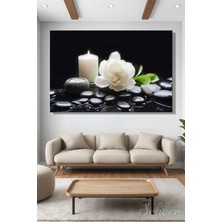 Şehber Beyaz Gardenya Çiçeği ve Mum Detayına Sahip Zen Spa Dekoratif Yatay Kanvas Tablo 4280
