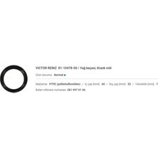 Victor Reinz 81-10478-00 Radıal Oıl Seal. Crankshaft 135106067R